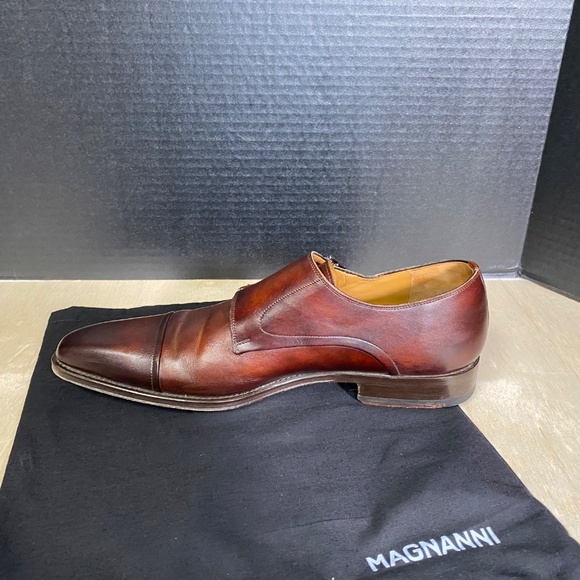 Magnanni Size 9 Silvio Red Brown Leather Double Monk Strap With Travel Bag - Picture 5 of 12